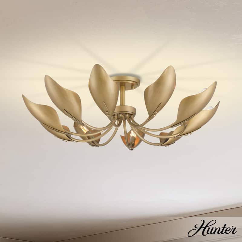 Hunter Juneway 10-Light Flush Mount Chandelier - Transitional, Modern/Contemporary - Dining Room, Living Room, Bedroom. - Luxe Gold