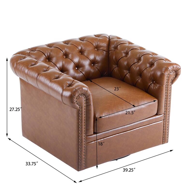 Roomfitters Chesterfield Swivel Club Chair, Tufted Accent Armchair for Living Room