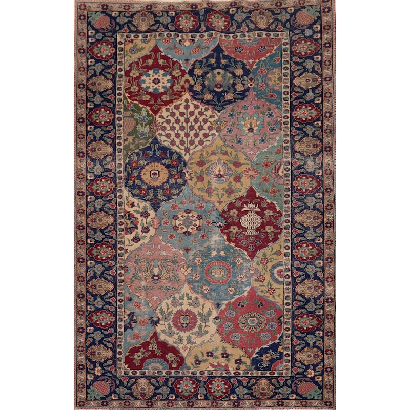 Hand Knotted Oriental 100% Wool Carpet Traditional Floral Multi-Colored Tabriz Area Rug - 5' 9'' X 4' 1''