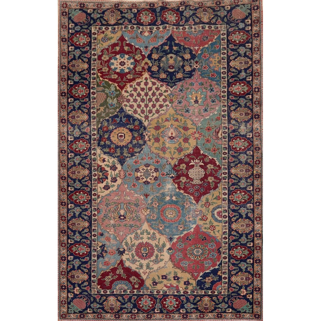Hand Knotted Oriental 100% Wool Carpet Traditional Floral Multi-Colored Tabriz Area Rug - 5' 9'' X 4' 1''