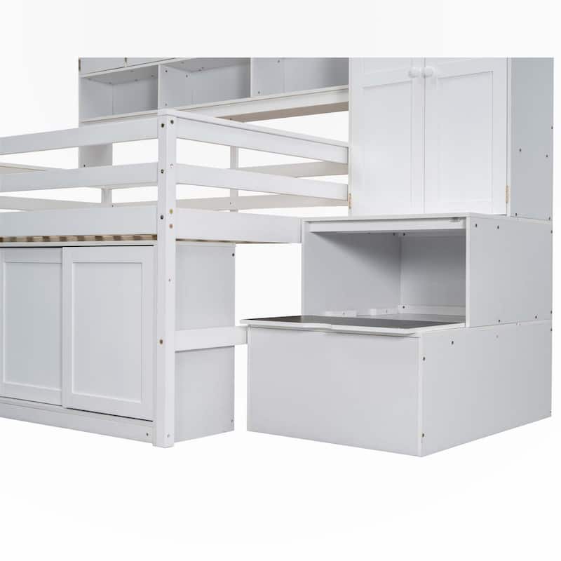 Full Size Wooden Loft Bed Big Storage with Under bed Desk