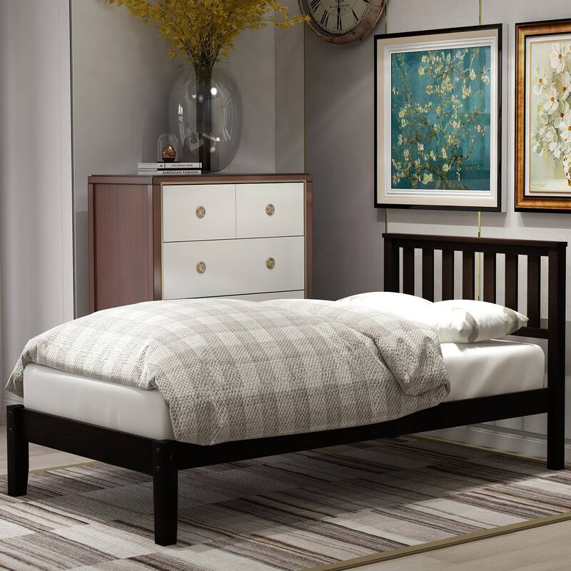 Durable Twin Wood Platform Bed Frame with No Box Spring Needed