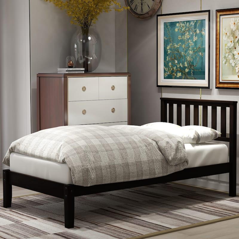 Wood Platform Bed with Headboard/Wood Slat Support