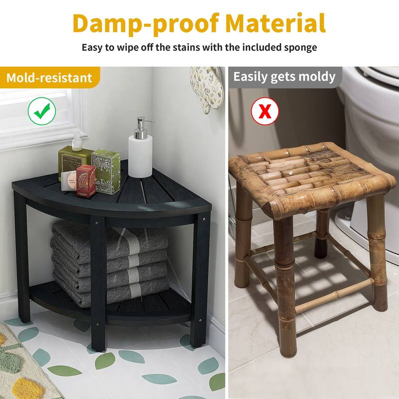 Lumber Shower Bench 18" Shower Stool Corner Bench with Storage Shelf Shower Seat