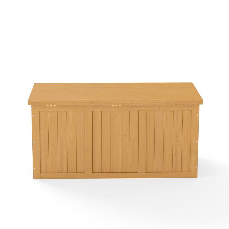 67 Gallon Wooden Deck Box Solid Wood Storage Box Seat & Table Top for Patio Furniture Cushions, Pool Toys & Garden Tools