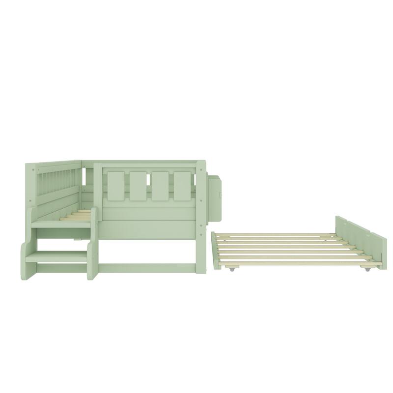 Twin with Built-in Bookshelves and Small Staircase, High-Quality Safety Rails, and Trundle