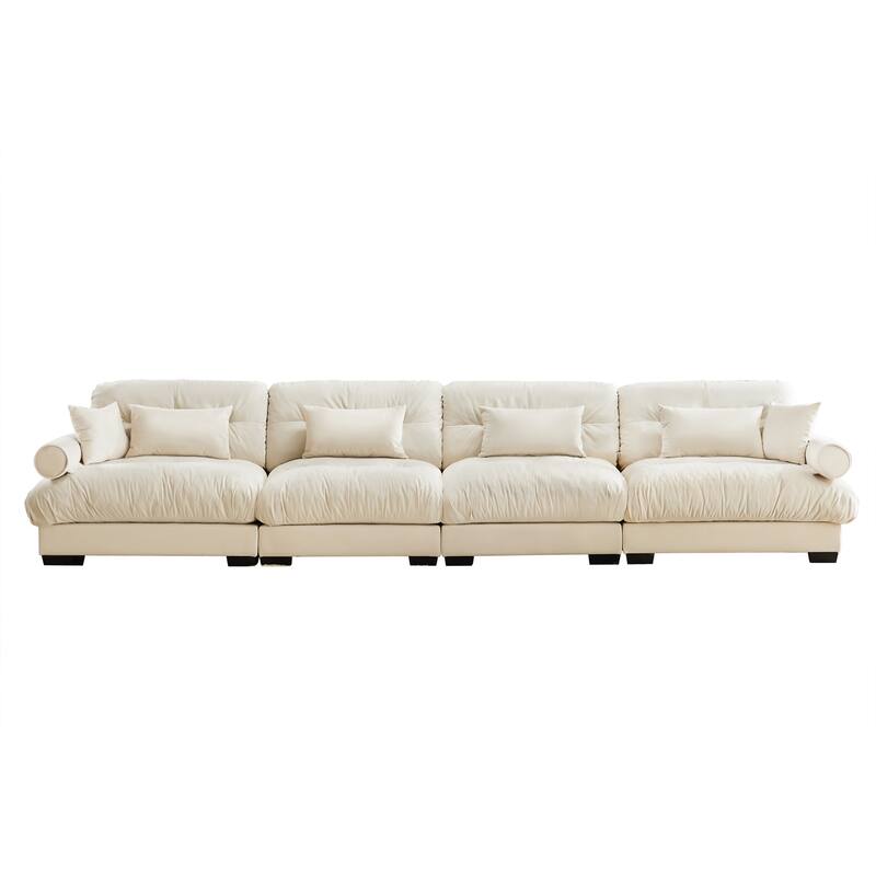 Modern Sectional Couch Comfortable Upholstered Sofa Set with Lumbar Pillow and Throw Pillow for Living Room