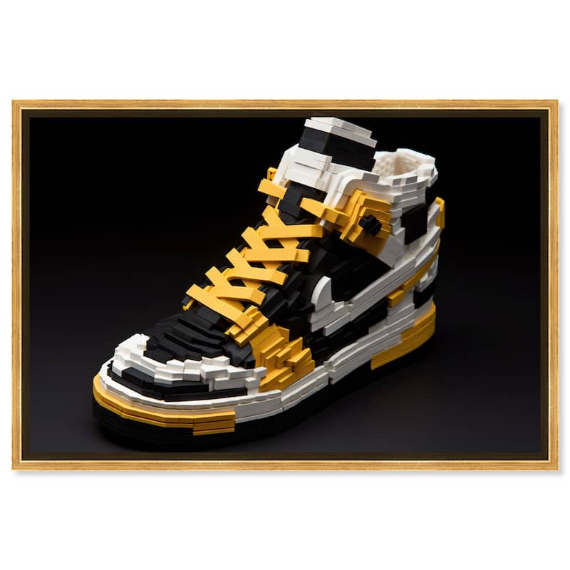Notoriart Toy Sneaker Black Framed Sneaker 1 Piece Canvas Wall Art - 46 x 31 - Gold
