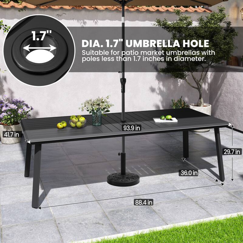 11-Piece Outdoor Aluminum Dining Table with Umbrella Hole and Foldable Dining Chairs with Adjustable Back