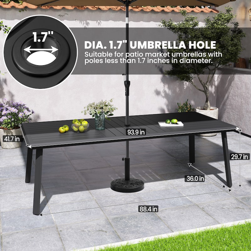 11-Piece Set Outdoor Aluminum Dining Table with Umbrella Hole and Stackable Chairs