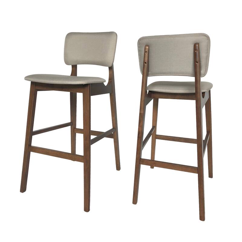 Mid-Century Modern Bar Stools With Soild Rubber Wood Frame, Set Of Two