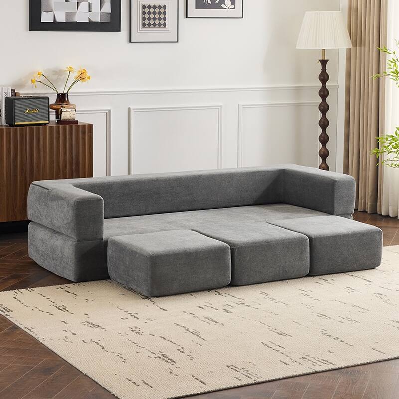 Designs Convertible Sectional Sofa with 3 Storage Ottomans - High-Resilience Foam Sleeper, Space-Saving Chenille Floor Sofa