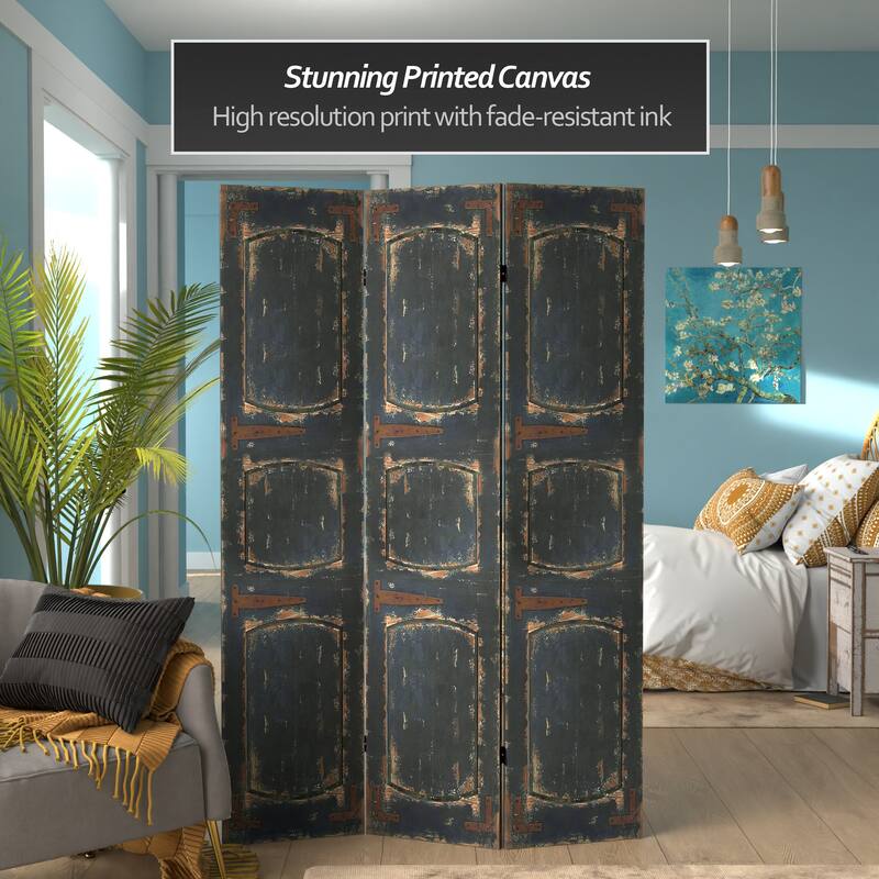 Handmade 6' Double Sided Black Door Canvas Room Divider