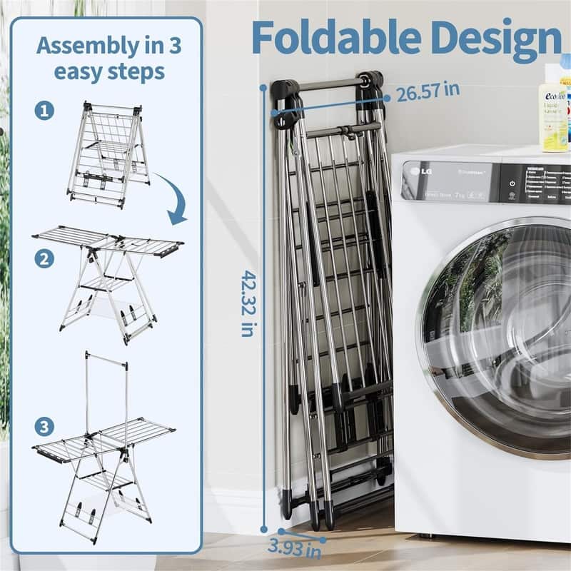 Clothes Drying Rack with High Hanger - 21.85"D x 59"W x 75.59"H