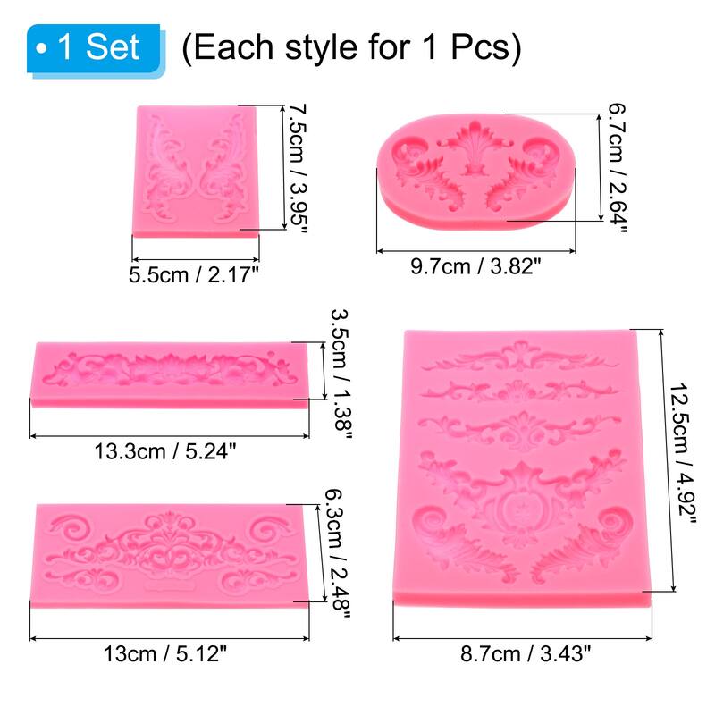 5PCS Polymer Clay Mold, Fondant Mold 3D Iod-Mold Silicone Rose - Pink