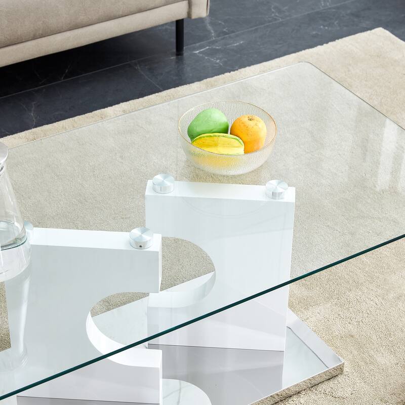 47.2" Modern Rectangular Coffee Table with Tempered Glass Tabletop and MDF Legs
