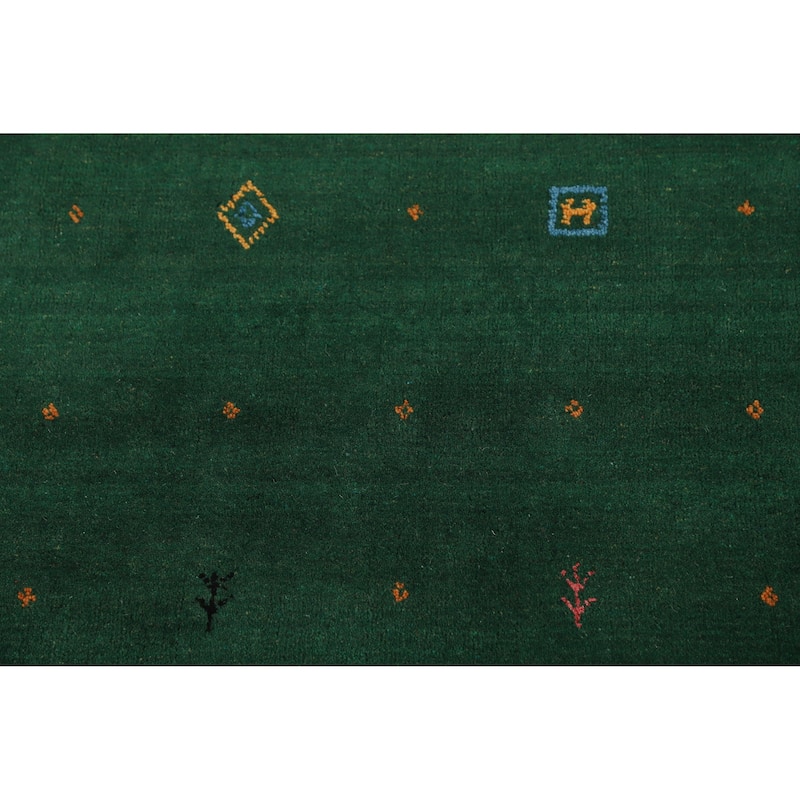 Green Gabbeh Indian Area Rug Hand-Knotted Wool Carpet - 5'9" x 7'10"