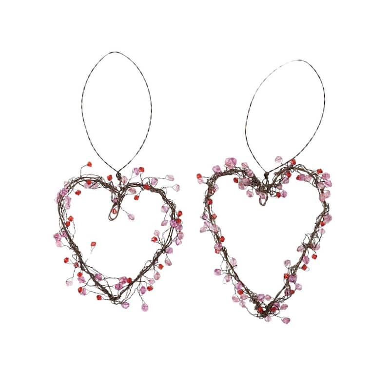 Transpac Wire Hanging Hearts w/Red Beads Set of Home Decorations Set of 2 Valentines