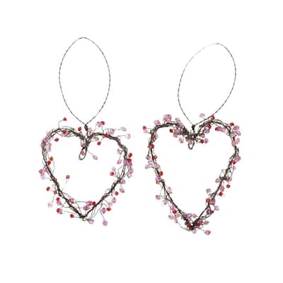 Transpac Wire Hanging Hearts w/Red Beads Set of Home Decorations Set of 2 Valentines