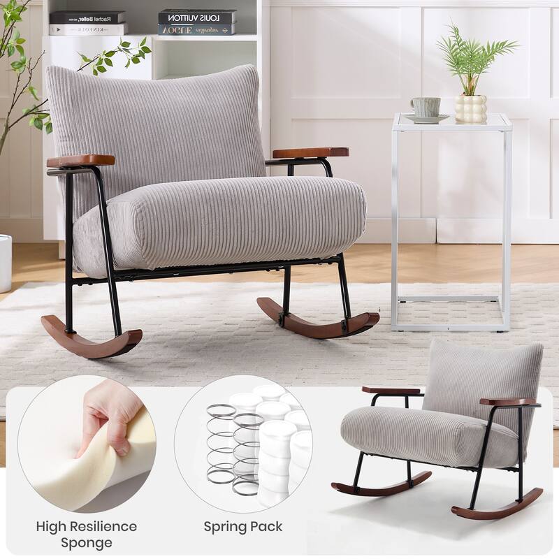 Fabric & Metal Modern Rocking Accent Chair with High-Density Foam Cushion and 300lb Weight Capacity