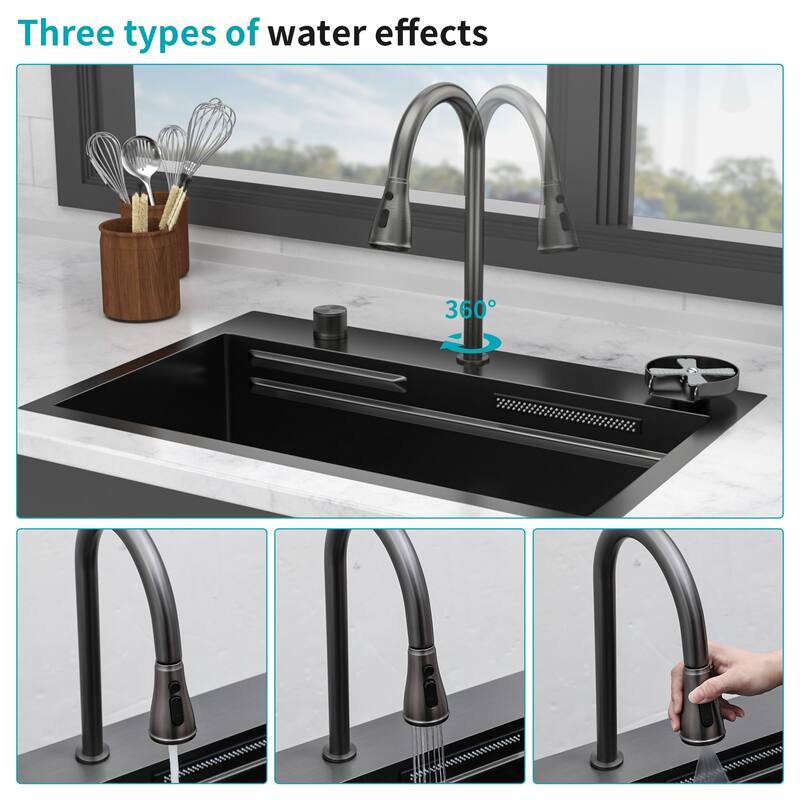 31.5 Inch Drop-in Single Bowl 16 Gauge Stainless Steel Kitchen Sink with Pull-Down Faucet - 31.5'' x 21'' x 9.4''