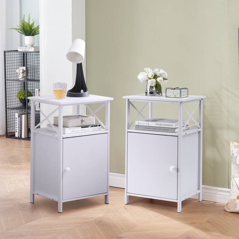 Javlergo Set of 2 Nightstand with Storage Cabinet - White