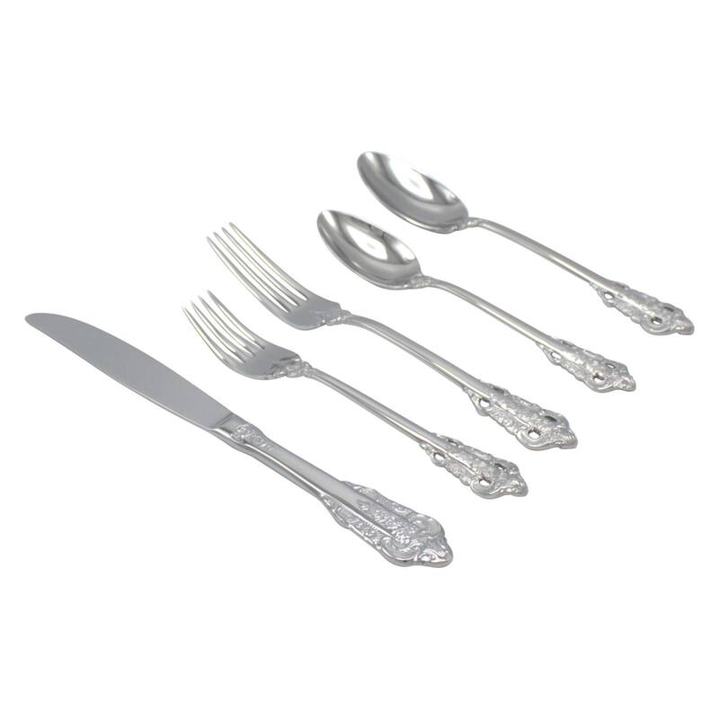 Elyon Baroque Reflective Silver 20-Piece Flatware Set Stainless Steel Service For 4