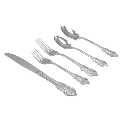 Elyon Baroque Reflective Silver 20-Piece Flatware Set Stainless Steel Service For 4