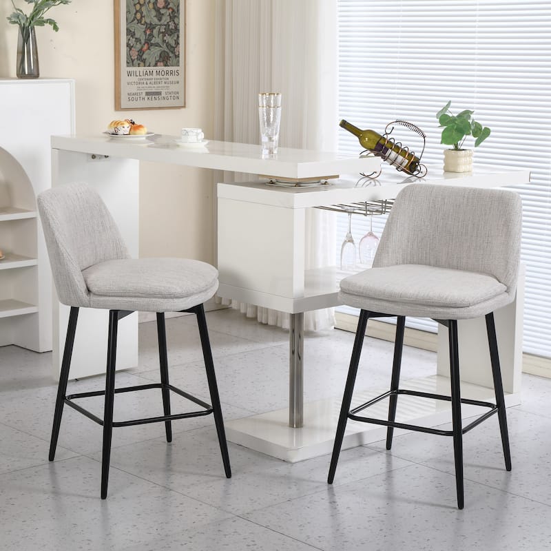 Counter Height Swivel Bar Stools Set of 2, 360°Swivel Upholstered Barstools with Back and Metal Legs, Counter Stools - Off White