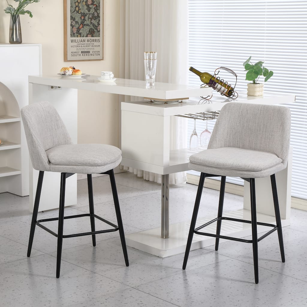 Counter Height Swivel Bar Stools Set of 2, 360°Swivel Upholstered Barstools with Back and Metal Legs, Counter Stools