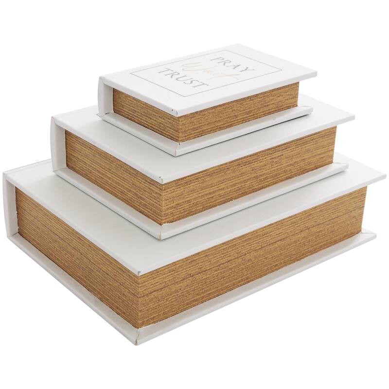 Faux Leather or Linen Fabric Book Storage Box - Set of 3 White, Beige, Black, Red or Light Gray - Roche River Decor