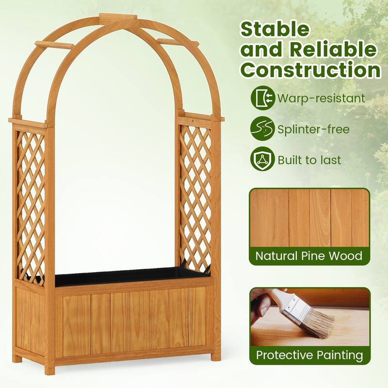 Gymax Wooden Raised Garden Bed w/ Lattice Trellis Arched Roof Liner