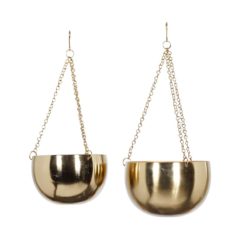 Black, Gold or Silver Metal Indoor Outdoor Hanging Dome Wall Planter with Chain (Set of 2)