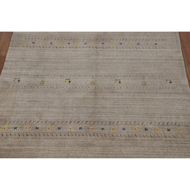 Gabbeh Indian Area Rug Hand-Knotted Oriental Wool Carpet - 5'1" x 7'9"