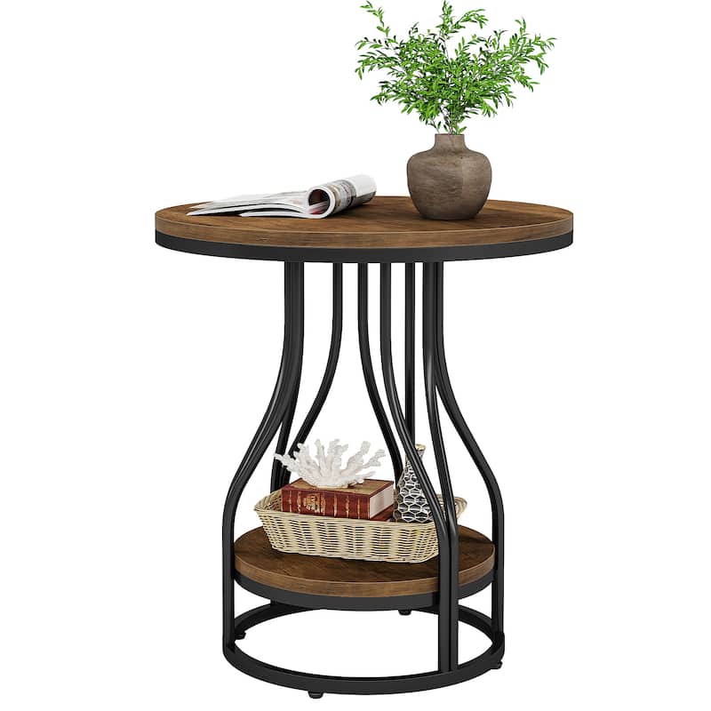 Round End Table, 2-Tier Side Tables, Modern Bedside Table, Small Chirside Tables for Couch Side