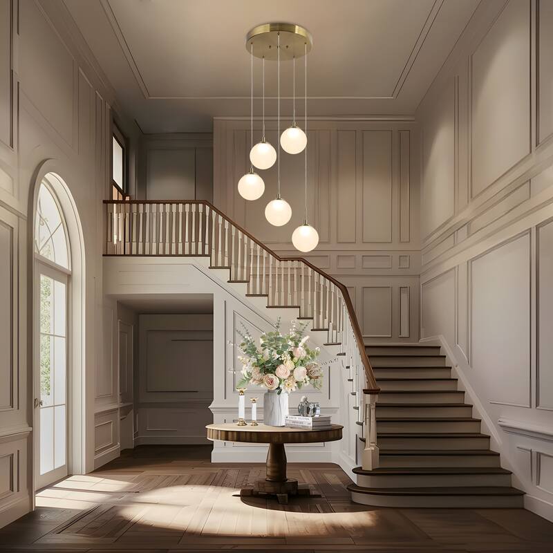 Icey Modern 5-Light Gold LED Chandelier Glass Pendant Light for Dining Room