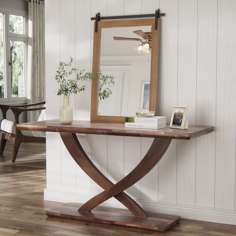 Farmhouse Rectangular Wood Frame Wall Mirror, Rustic Barn Door Bathroom Vanity Mirror