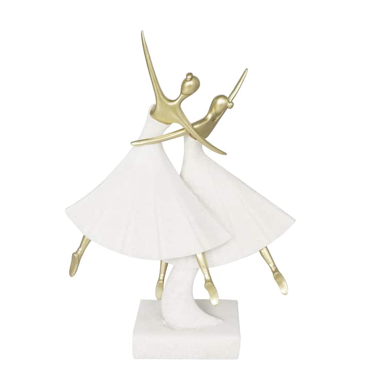 Polystone Dancer Ballet Decorative Sculpture with Gold Accents - Cream - Roche River Decor