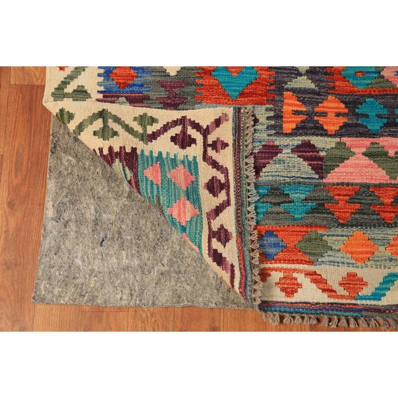 Reversable Kilim Oriental Area Rug Hand-Woven Orange Wool Carpet - 9'9"x 13'5"