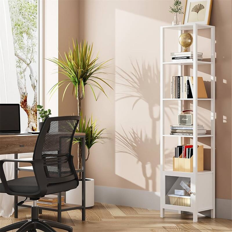 6 Tier Bookcase and Bookshelf - 10.7"D x 15"W x 65.3"H