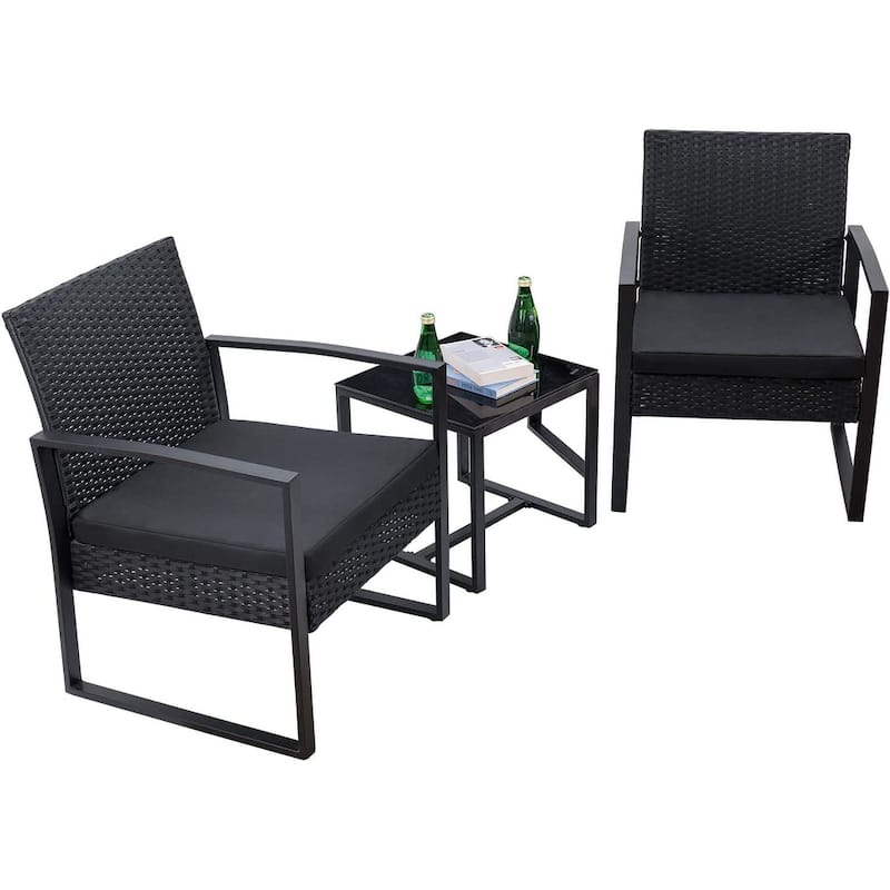 Furniwell 3 Pieces Patio Conversation Set Chairs with Coffee Table