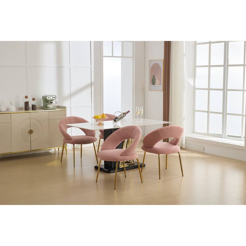 Teddy Fabric Kitchen Chair with Curved Backrest and Metal Legs for Kitchen