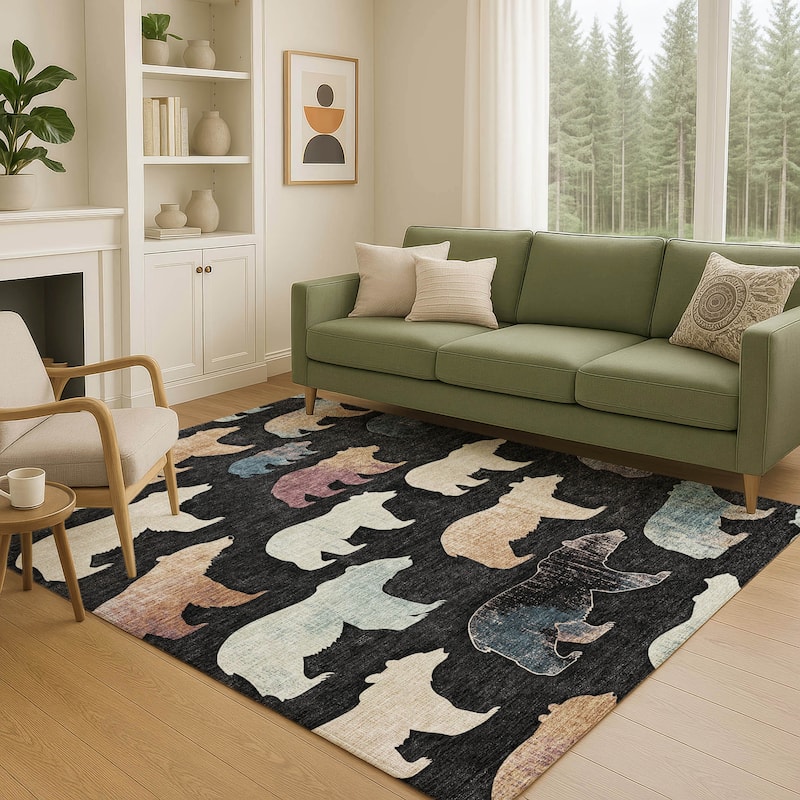 Machine Washable Indoor/ Outdoor Modern Bear Chantille Rug