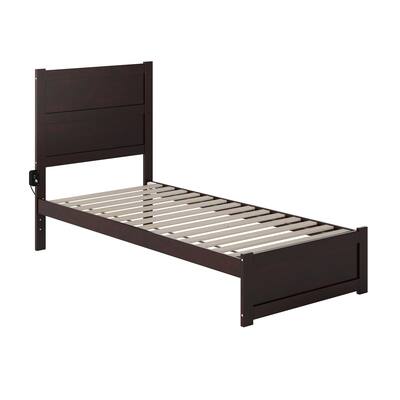 Twin XL Bed with Footboard - Espresso Finish, USB Charger, Modern Design, No Box Spring Needed