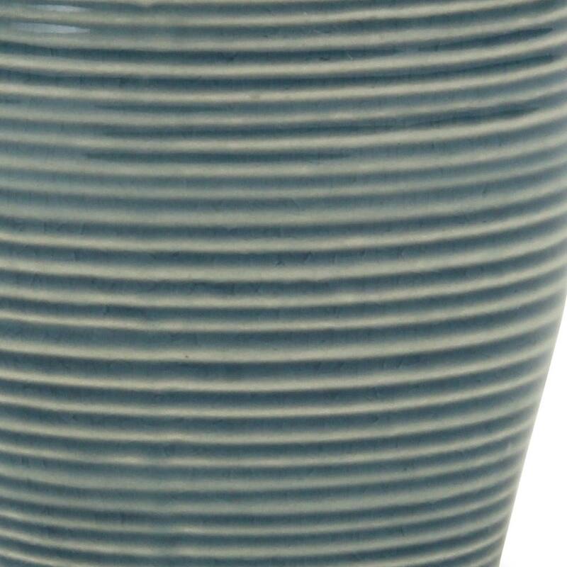 HomeRoots Blue Ceramic 22 Ounce Striped Round Distressed Pot Planter - 4.25 in. x 4.25 in. x 4.25 in.