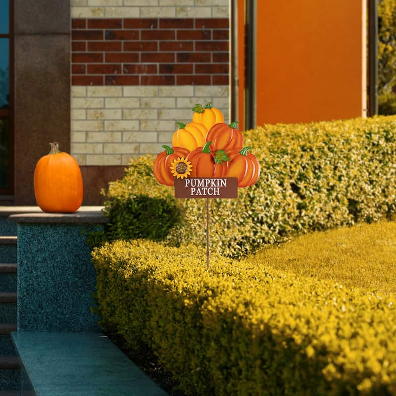 Glitzhome Fall Thanksgiving Metal Pumpkin Scarecrow Football Turkey Yard Stakes