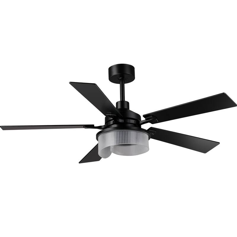 52" Modern Black Reversible 5 Blades Dimmable LED Ceiling Fan with Light and Remote