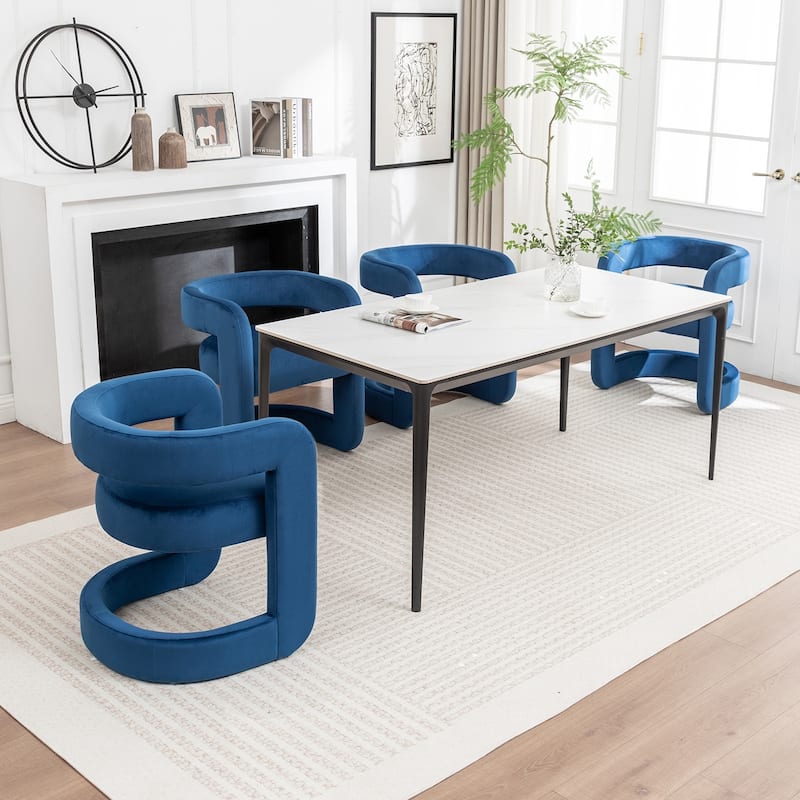 SEYNAR Modern Velvet E-Shaped Open Back Dining chair Set of 4