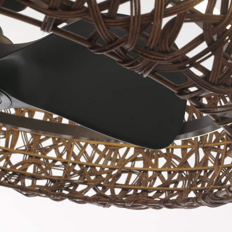 Ceiling Fan 35" Perimost 3-Blade Farmhouse Rattan LED