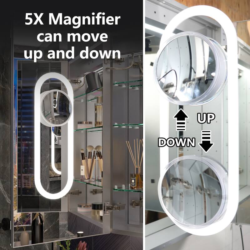 Modland 24"-42W x 36"H LED Medicine Cabinet Mirror with USB Charging,5x Makeup Mirror